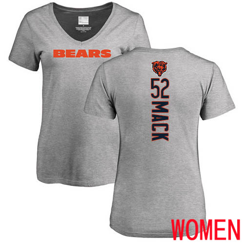 Chicago Bears Ash Women Khalil Mack Backer V-Neck NFL Football #52 T Shirt->nfl t-shirts->Sports Accessory